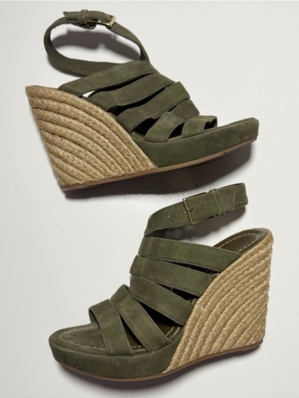 Tory Burch Bailey Suede Espadrille Platform Wedge Sandals color Banana Leaf sz 7